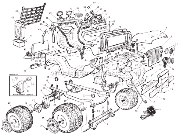 Page A Diagram and Parts List for 76248-86370  Power Wheels Ride-On Cars